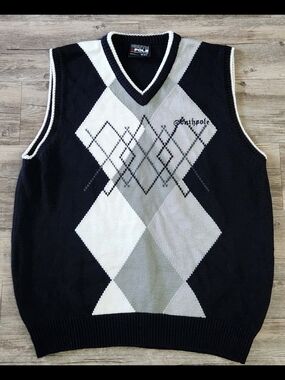 South Pole Sweater Vest Mens 2XL Black Knit Argyle Pull‎ Over V-Neck Y2K Preppy